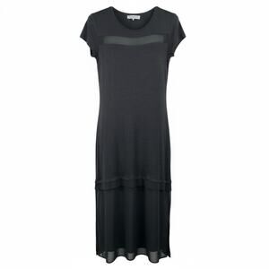 Sandro Black 100% Linen Mesh Inset Midi Dress XS/S Side Slit LBD Whimsigoth Goth